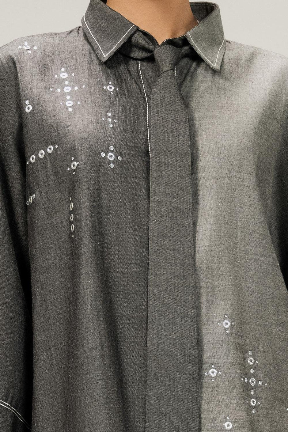 Denim Embellished Button Down Shirt IPST-44201-S