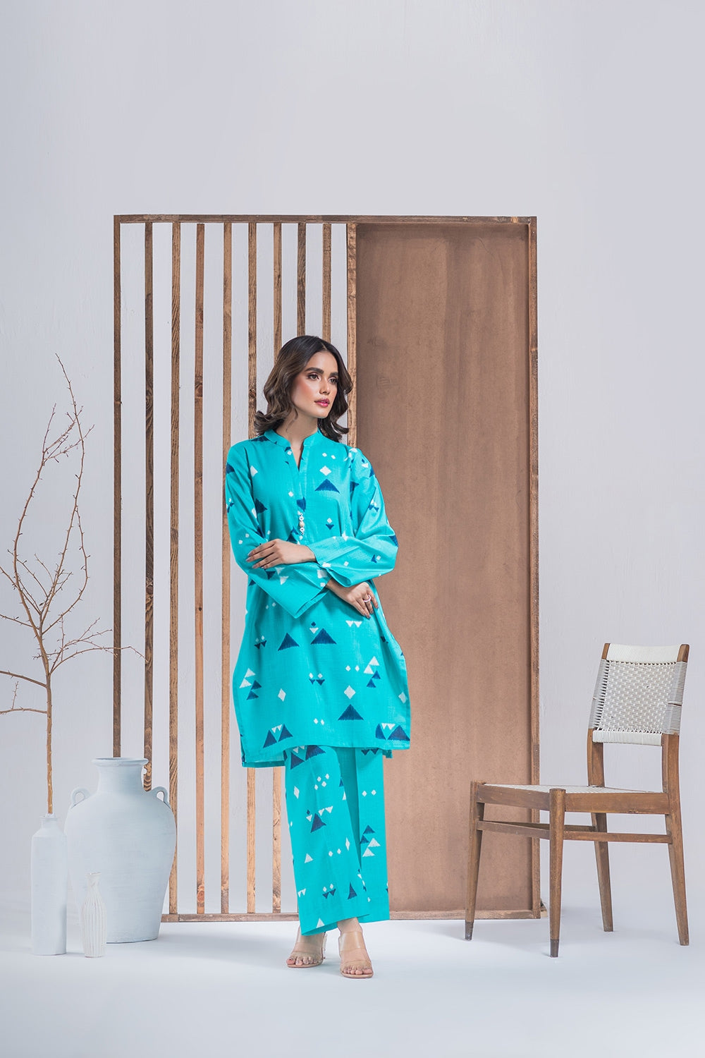 Cross Slub Printed Co-Ord Set IPST-44206