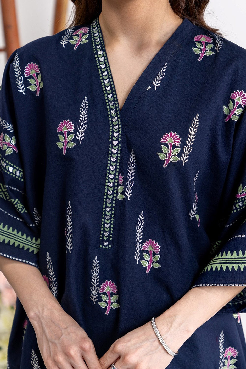 Cross Slub Block Printed Shirt And Trouser