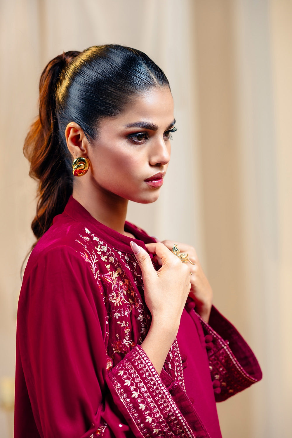 Velvet Embroidered Front Open Shirt With Inner And Dyed Trouser IPST-44218