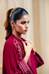 Velvet Embroidered Front Open Shirt With Inner And Dyed Trouser IPST-44218