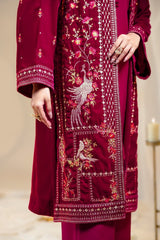 Velvet Embroidered Front Open Shirt With Inner And Dyed Trouser IPST-44218