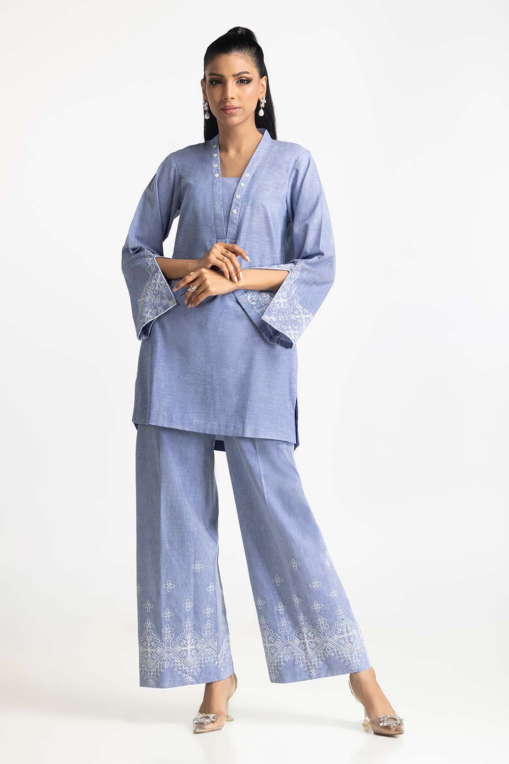 Chambray Embroidered Co-Ord Set IPST-44230