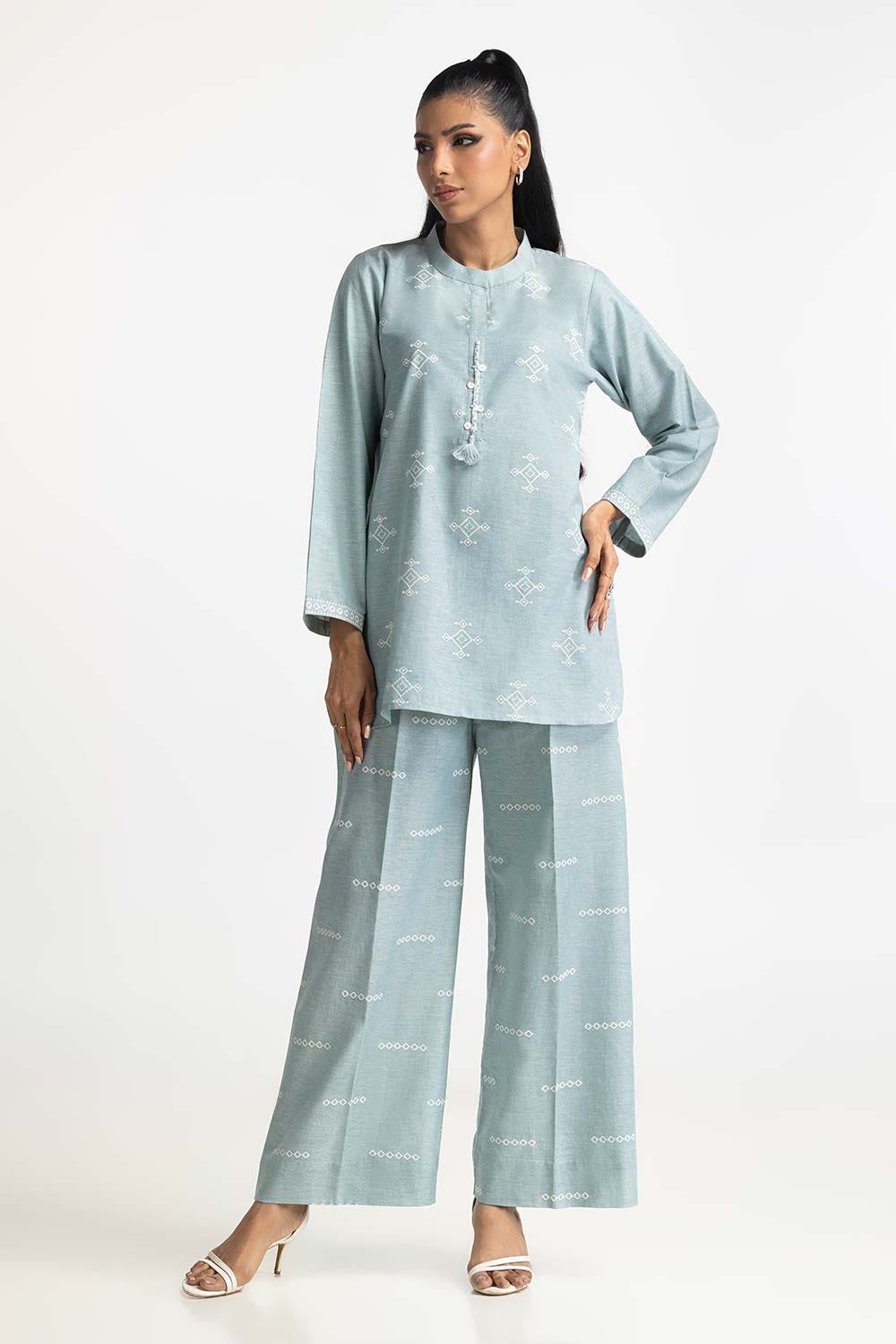 Chambray Embroidered Co-Ord Set IPST-44231