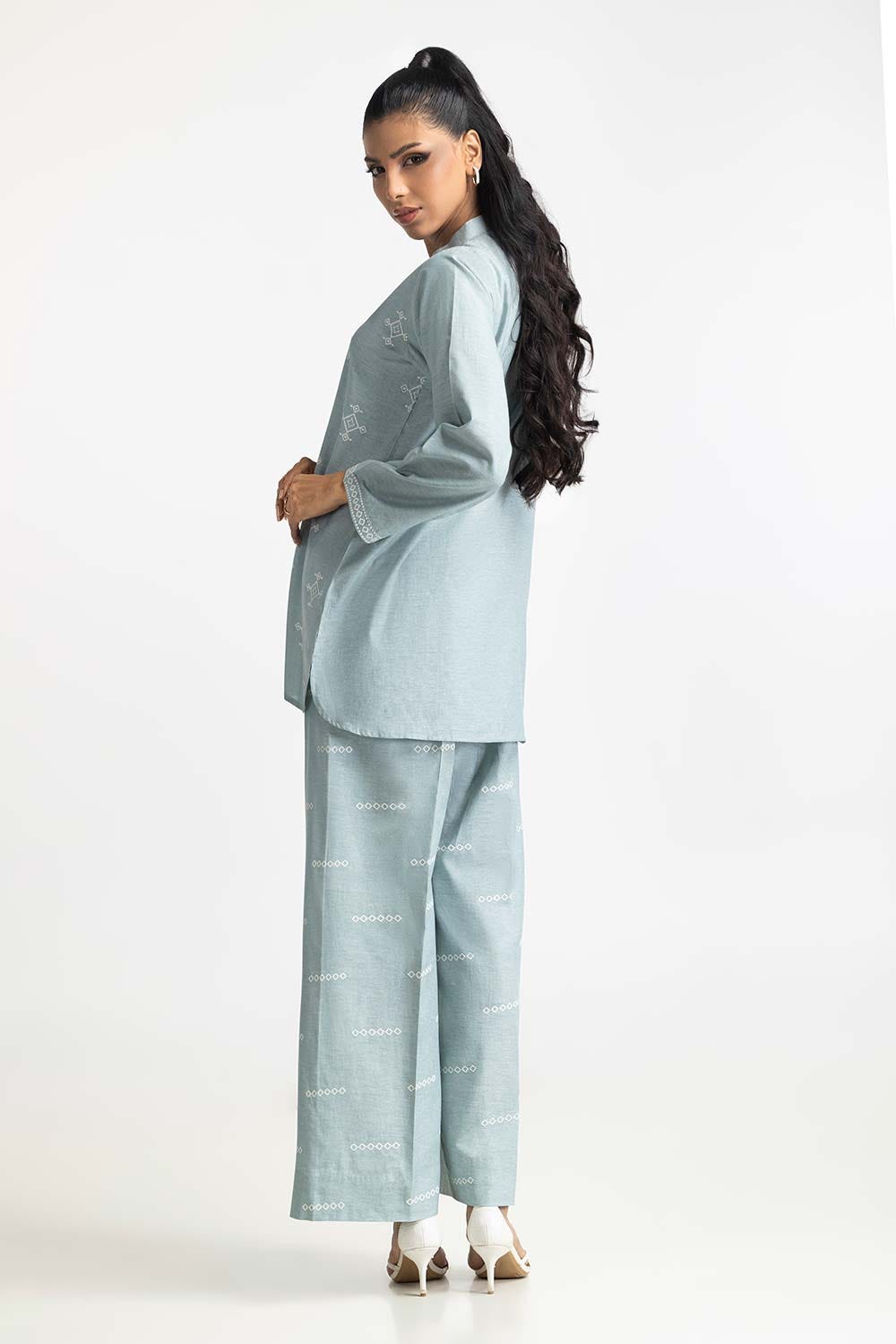 Chambray Embroidered Co-Ord Set IPST-44231