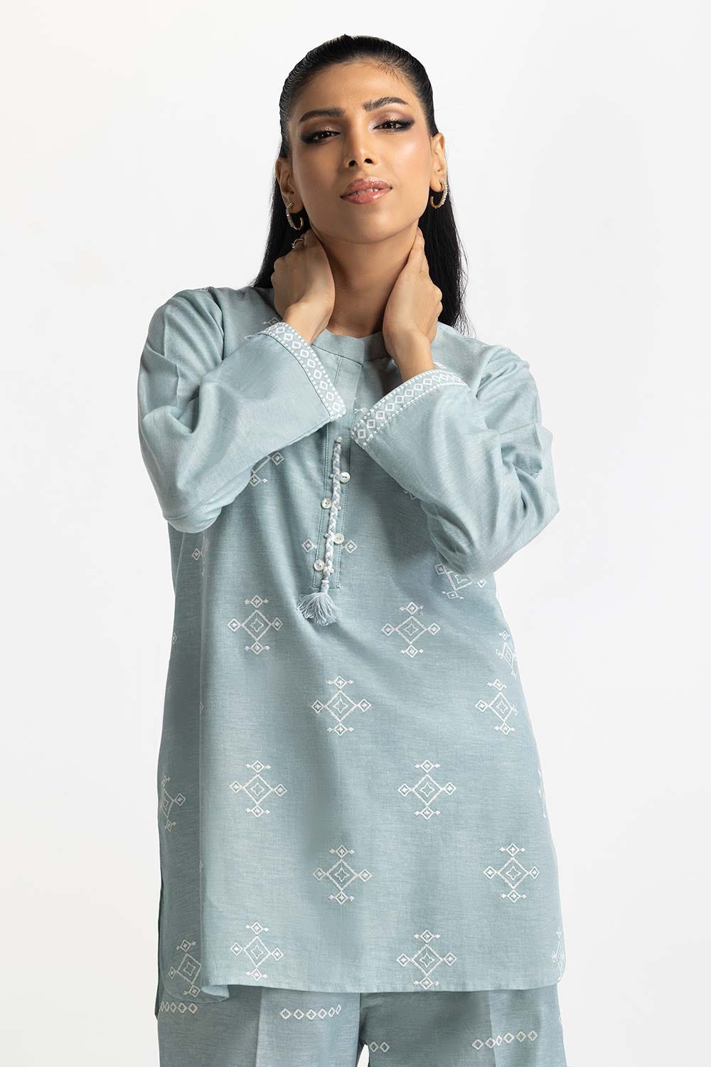 Chambray Embroidered Co-Ord Set IPST-44231