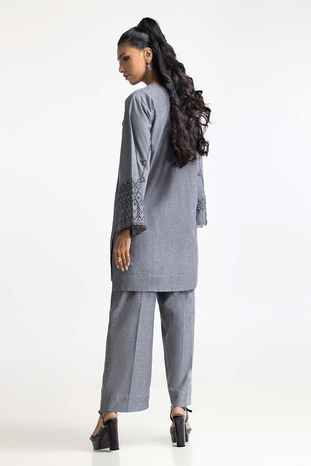Chambray Embroidered Shirt And Dyed Trouser IPST-44232