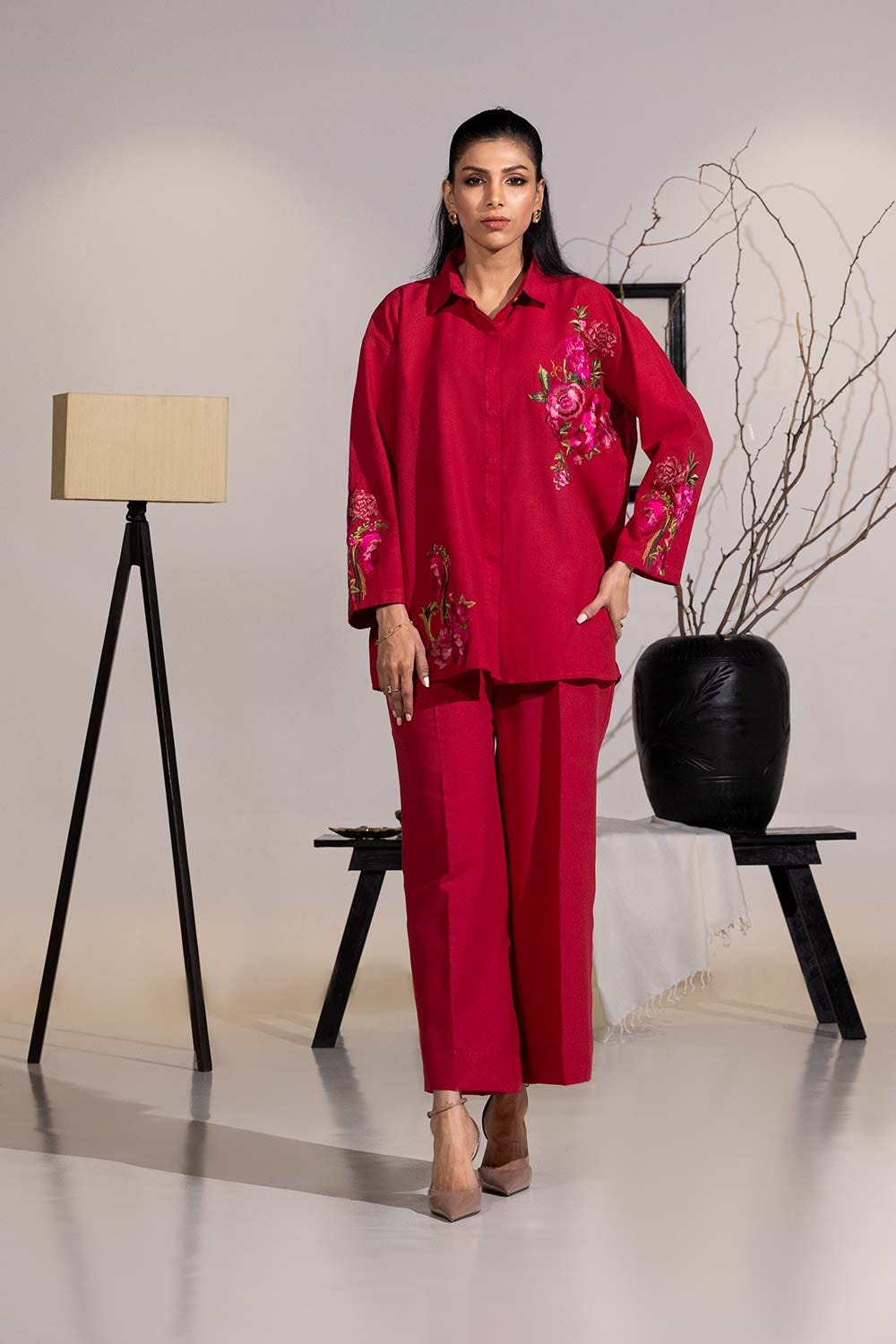 Yarn Dyed Embroidered Shirt And Dyed Trouser