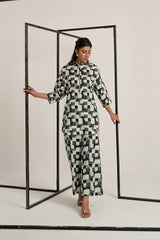 Cross Slub Printed With Embroidered Co-Ord Set IPST-44252