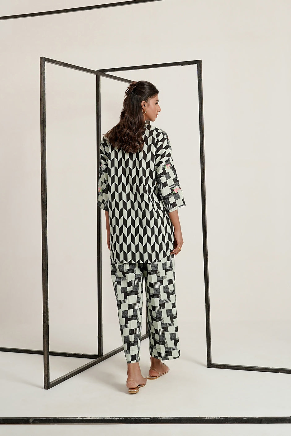 Cross Slub Printed With Embroidered Co-Ord Set