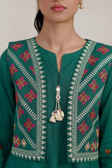 Corduroy Embroidered Long Dress With Attached Koti And Dyed Trouser IPST-44258