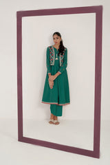 Corduroy Embroidered Long Dress With Attached Koti And Dyed Trouser IPST-44258
