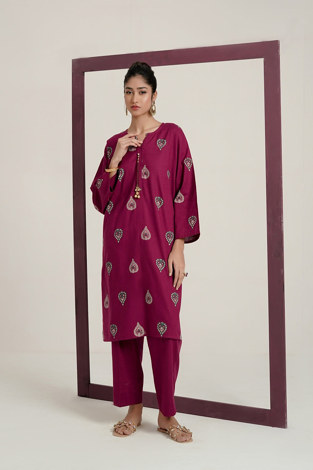 Cross Slub Block Print Shirt And Dyed Trouser IPST-44264