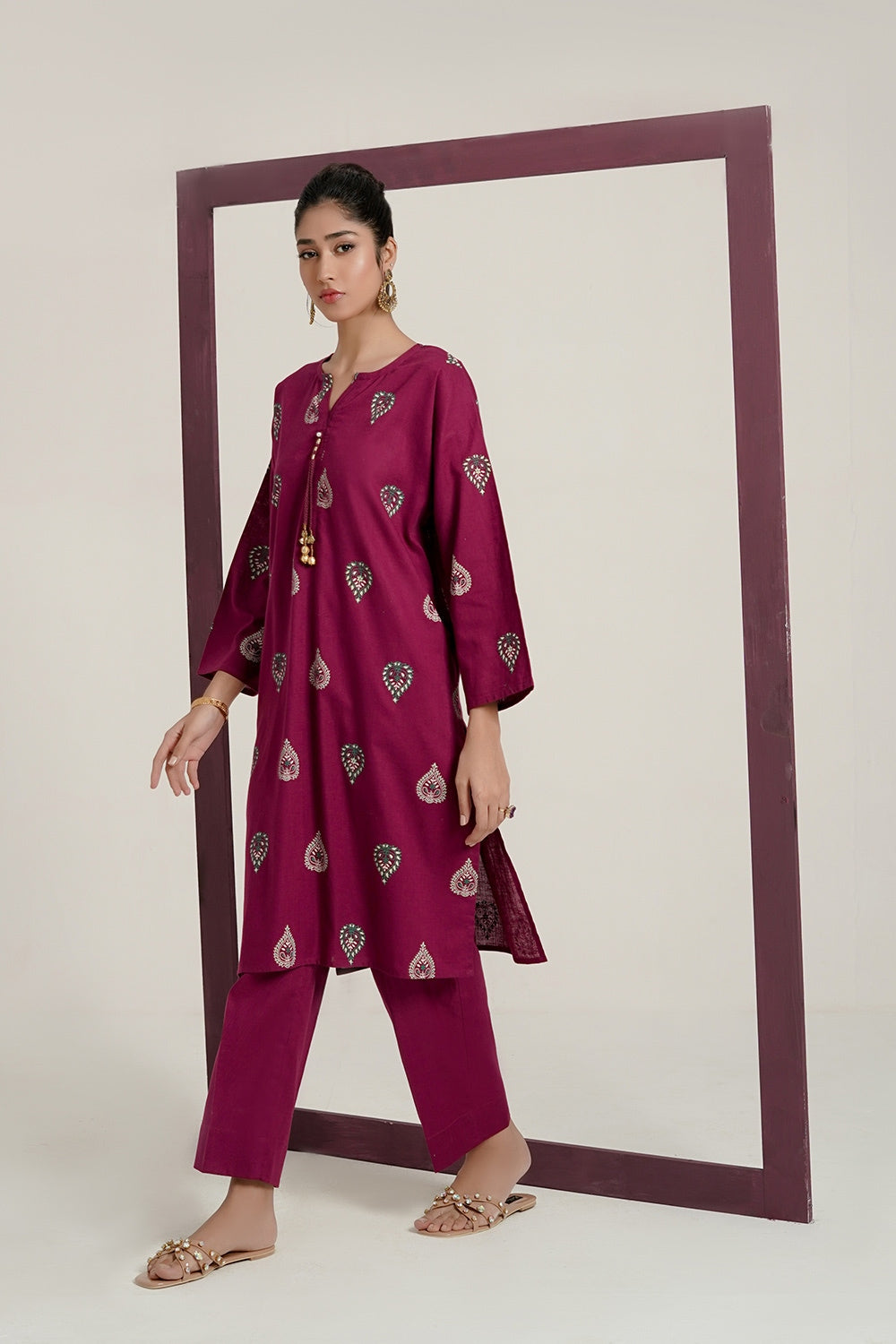 Cross Slub Block Print Shirt And Dyed Trouser IPST-44264