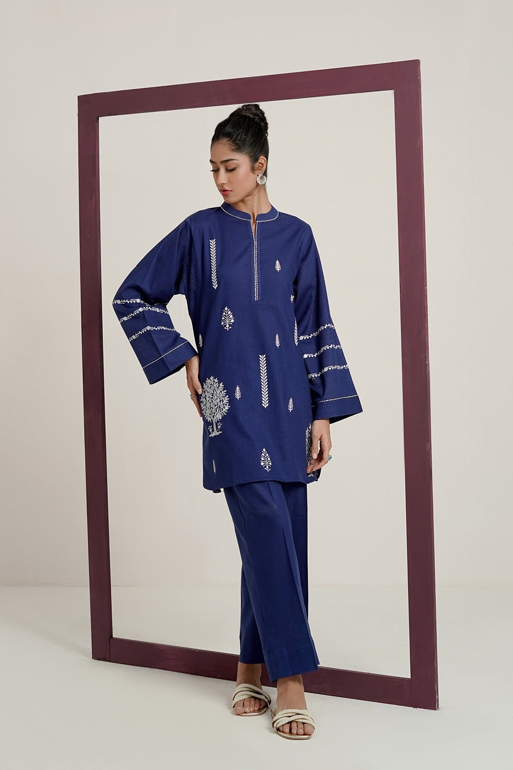 Cross Slub Block Print Shirt And Dyed Trouser IPST-44267