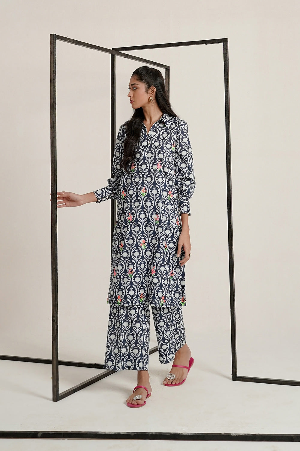 Cross Slub Printed With Embroidered Co-Ord Set IPST-44275