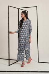 Cross Slub Printed With Embroidered Co-Ord Set IPST-44275