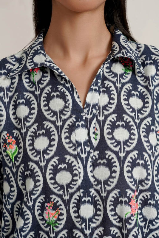 Cross Slub Printed With Embroidered Co-Ord Set IPST-44275