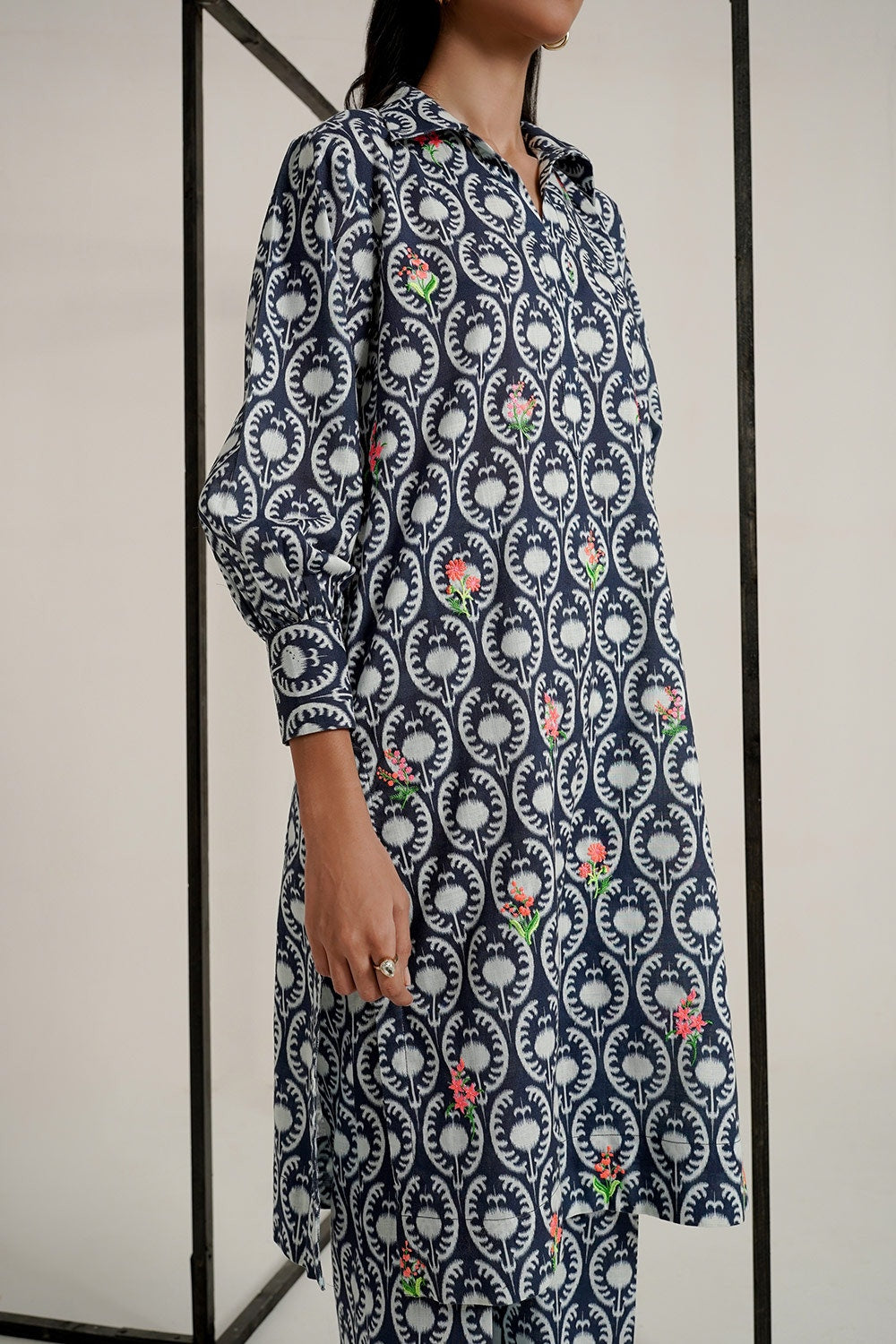 Cross Slub Printed With Embroidered Co-Ord Set IPST-44275