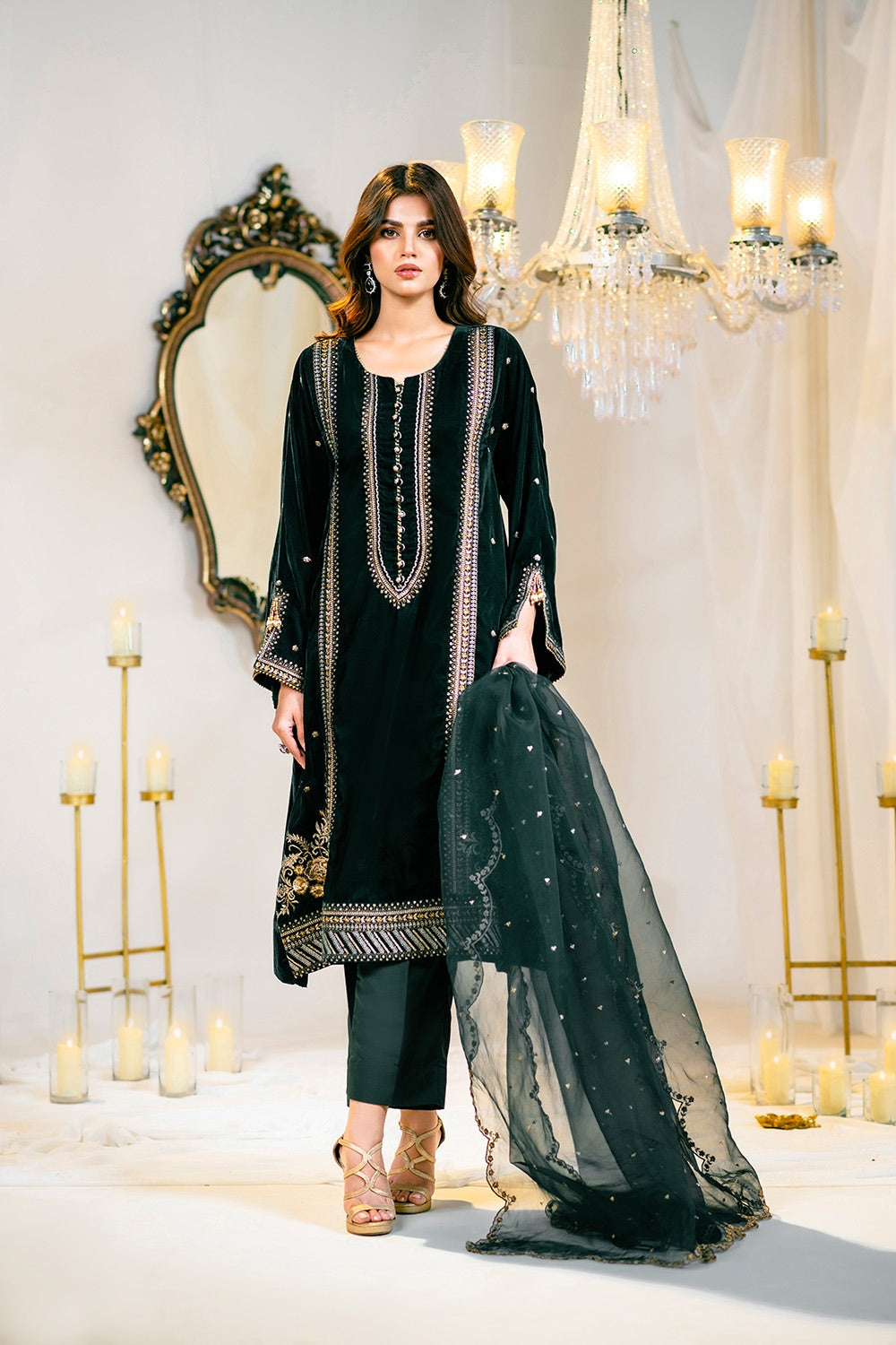3 Piece Velvet Embroidered Suit