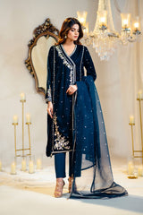 3 Piece Velvet Embroidered Suit IPSTD-44111