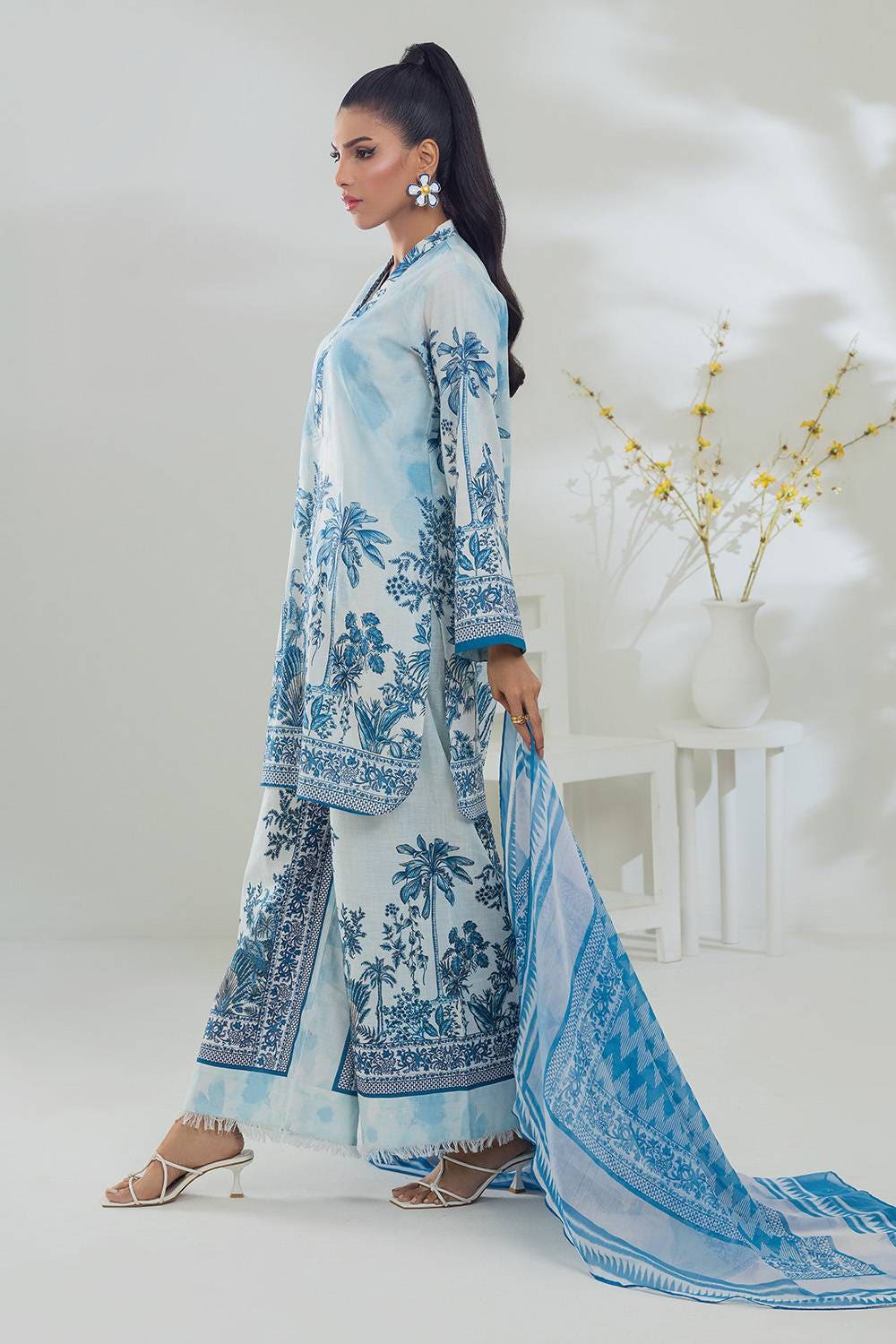 3 Piece Printed Cross Slub Suit IPSTD-44115