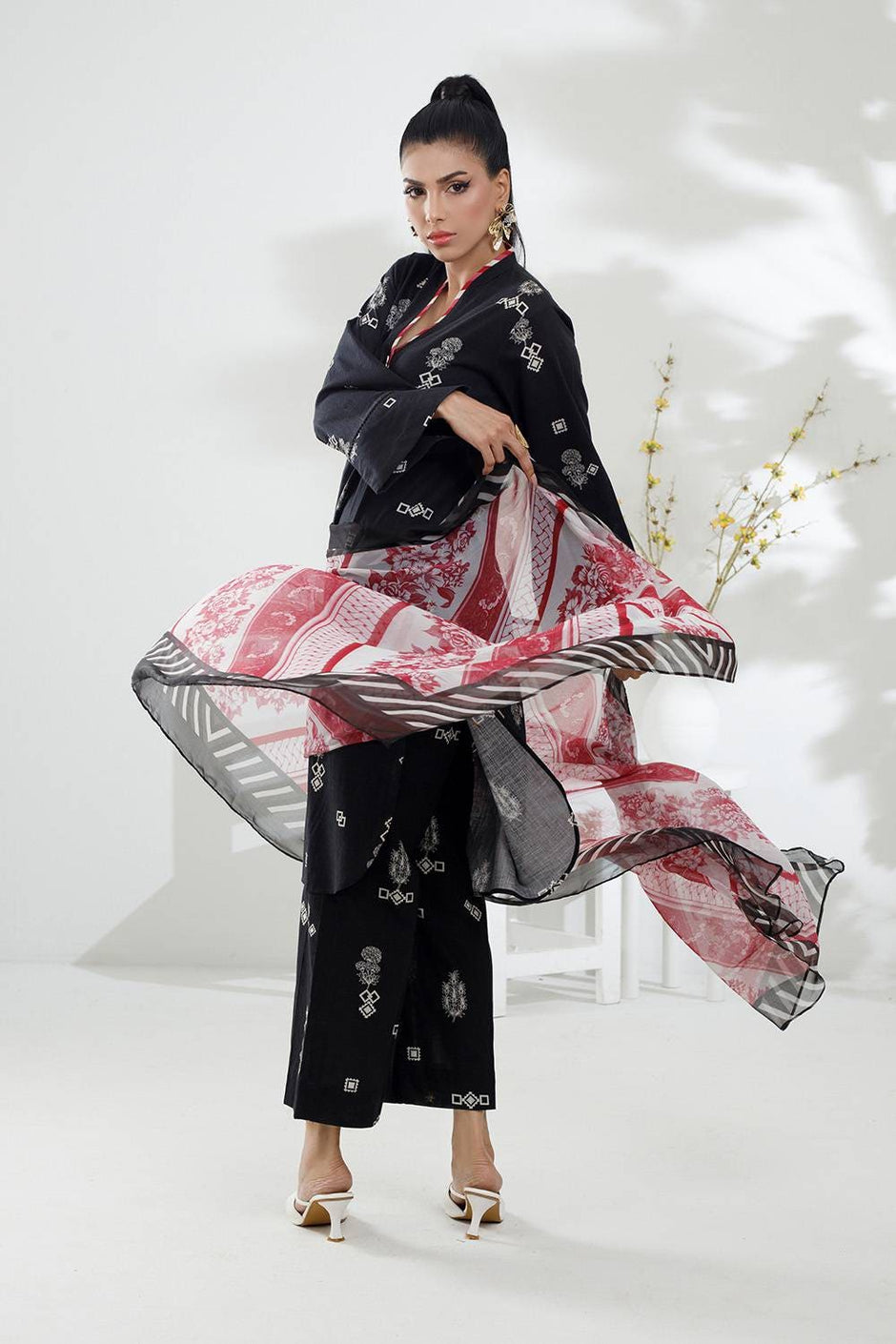 3 Piece Cross Slub Printed Suit