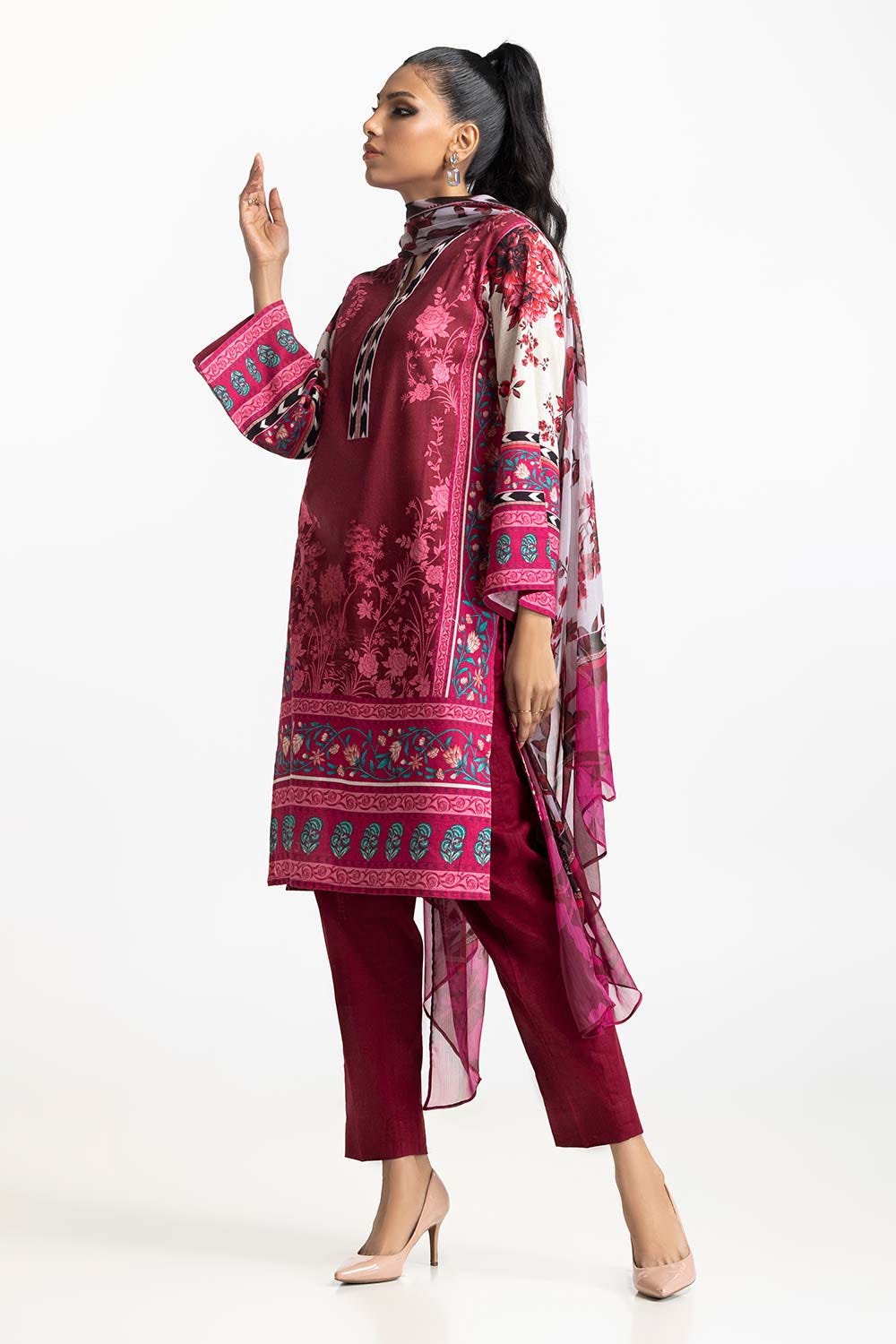 3 Piece Cross Slub Print Suit