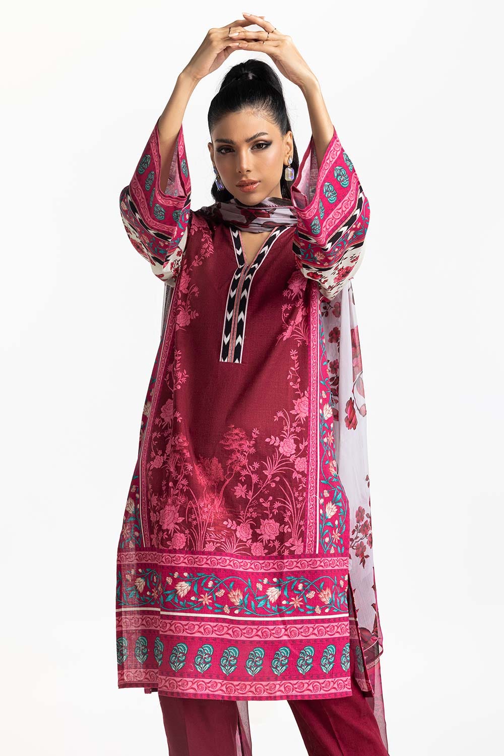 3 Piece Cross Slub Print Suit