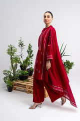3 Piece Embroidered Cross Slub Suit IPSTD-44122