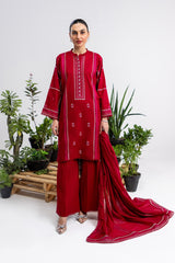3 Piece Embroidered Cross Slub Suit IPSTD-44122