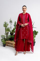 3 Piece Embroidered Cross Slub Suit IPSTD-44122