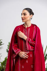 3 Piece Embroidered Cross Slub Suit IPSTD-44122