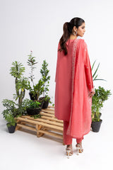 3 Piece Embroidered Cross Slub Suit IPSTD-44124