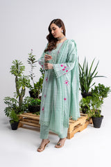 3 Piece Embroidered Cross Slub Suit IPSTD-44125