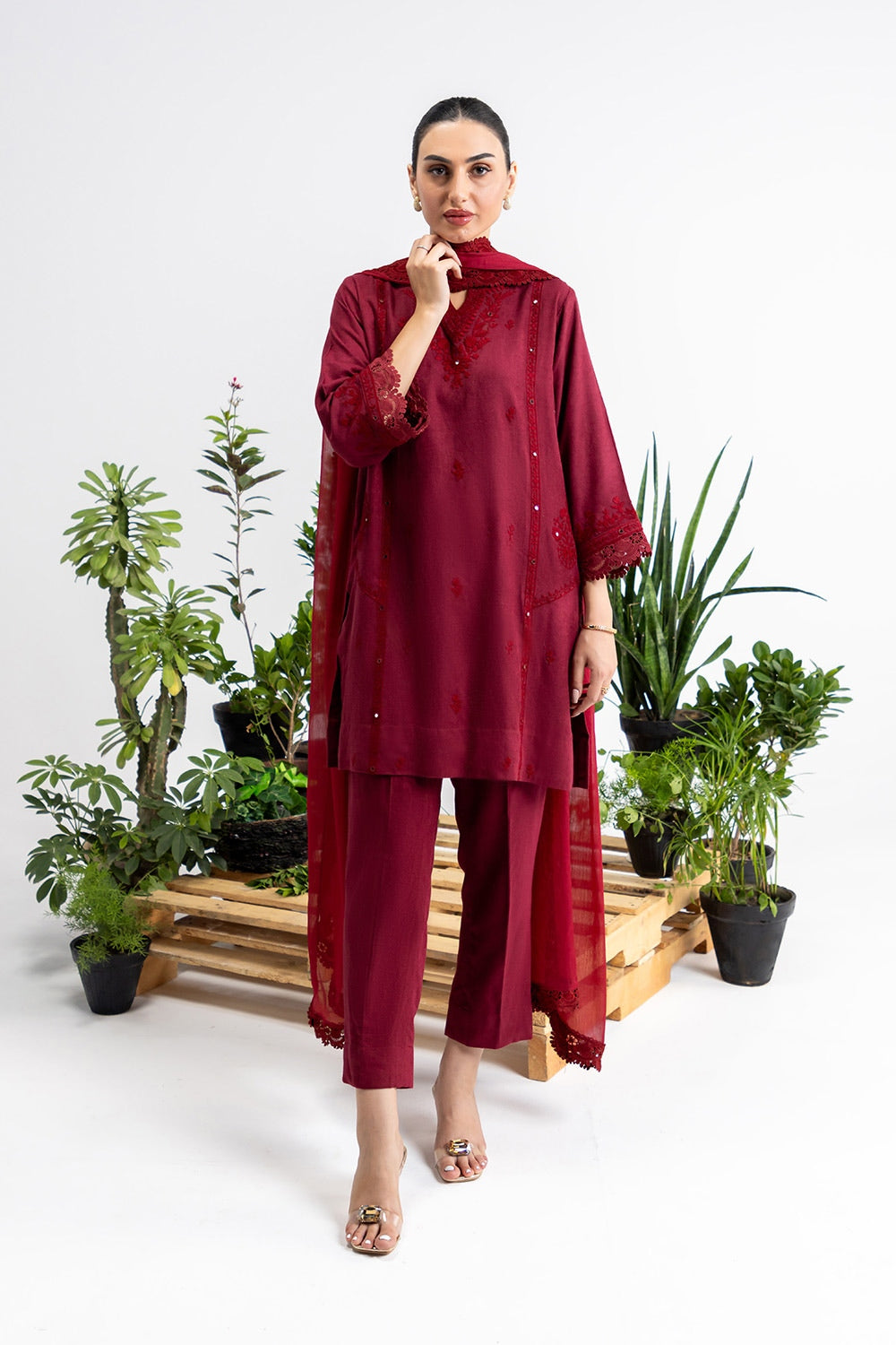 3 Piece Dyed Embroidered Acrylic Suit IPSTD-44127