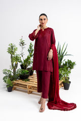 3 Piece Dyed Embroidered Acrylic Suit IPSTD-44127