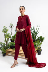 3 Piece Dyed Embroidered Acrylic Suit IPSTD-44127