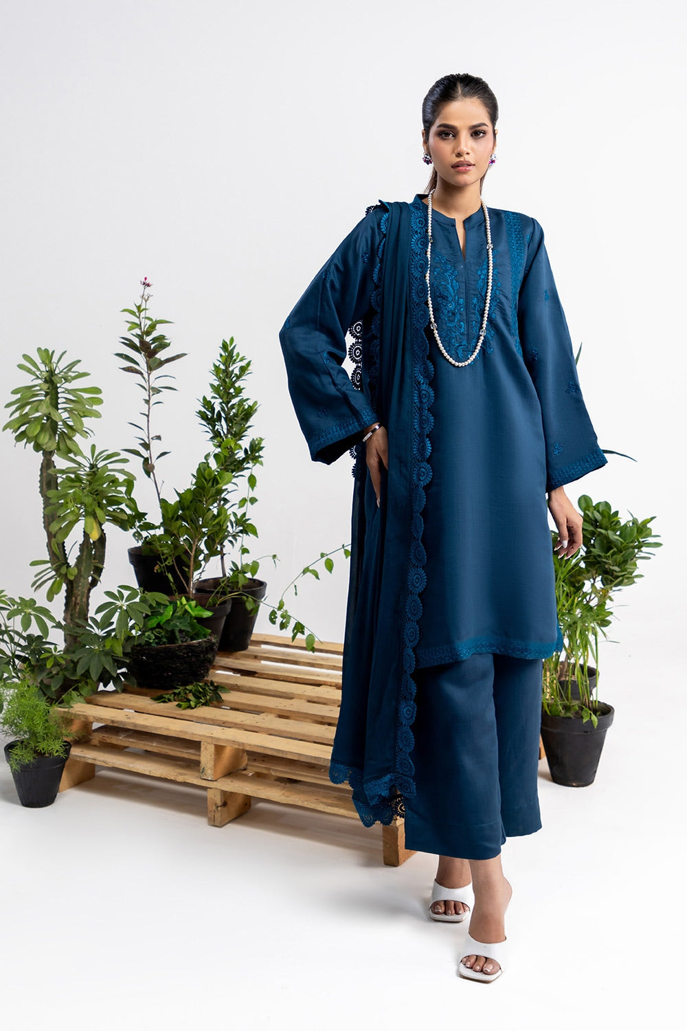 3 Piece Dyed Embroidered Acrylic Suit