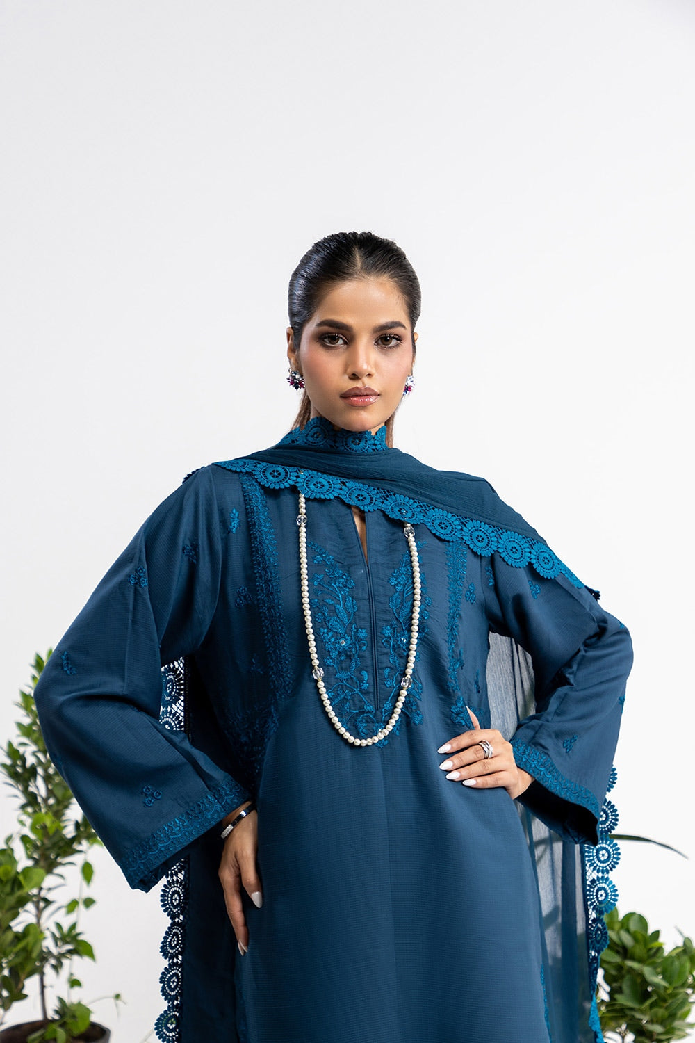 3 Piece Dyed Embroidered Acrylic Suit