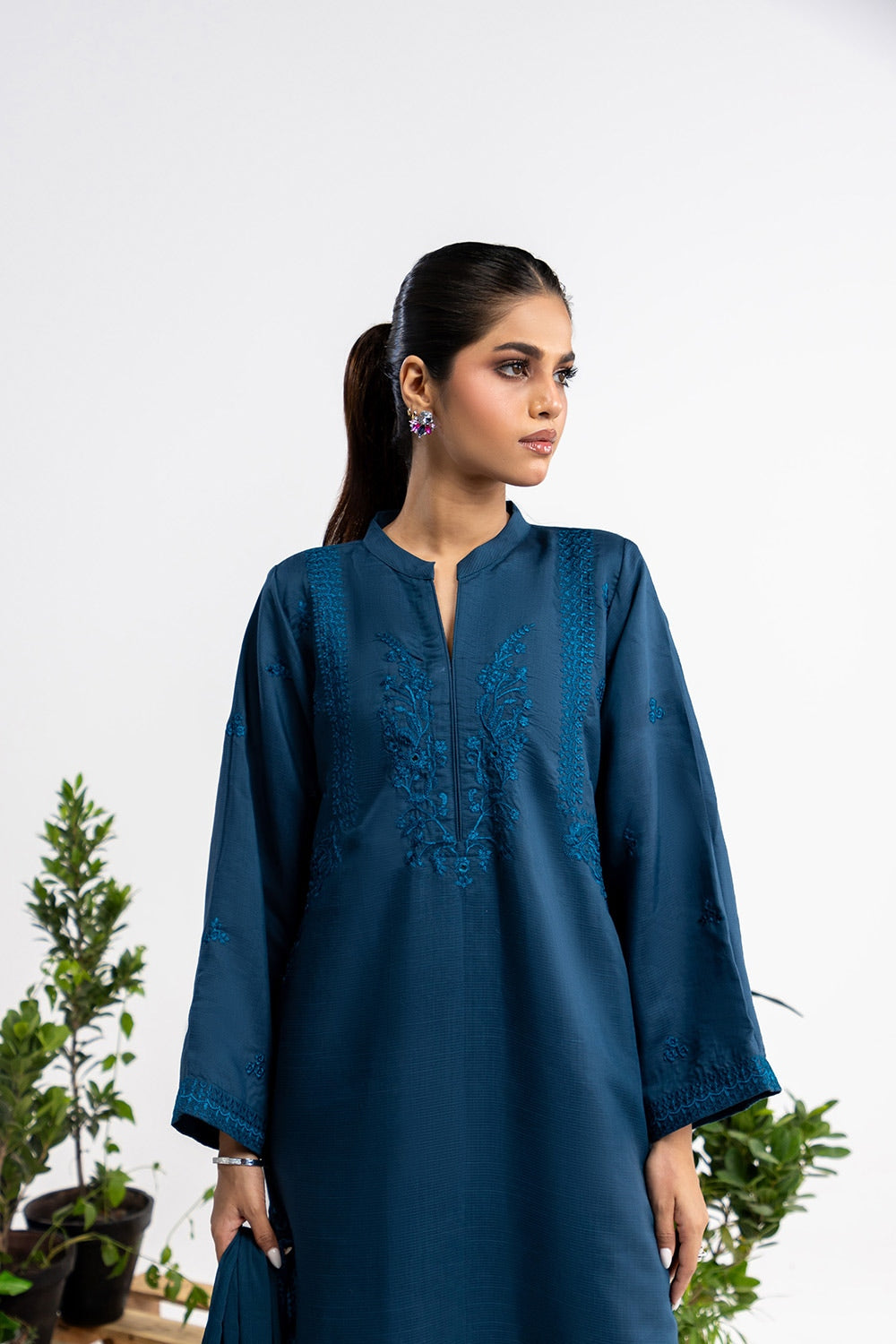3 Piece Dyed Embroidered Acrylic Suit