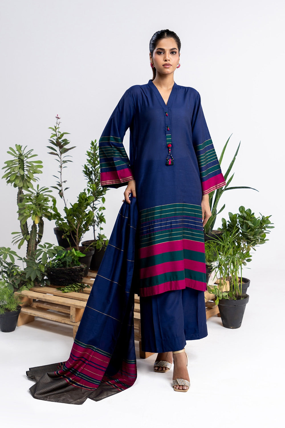 3 Piece Jacquard Embellished Suit