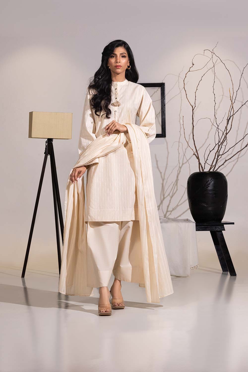 3 Piece Dobby Embroidered Suit