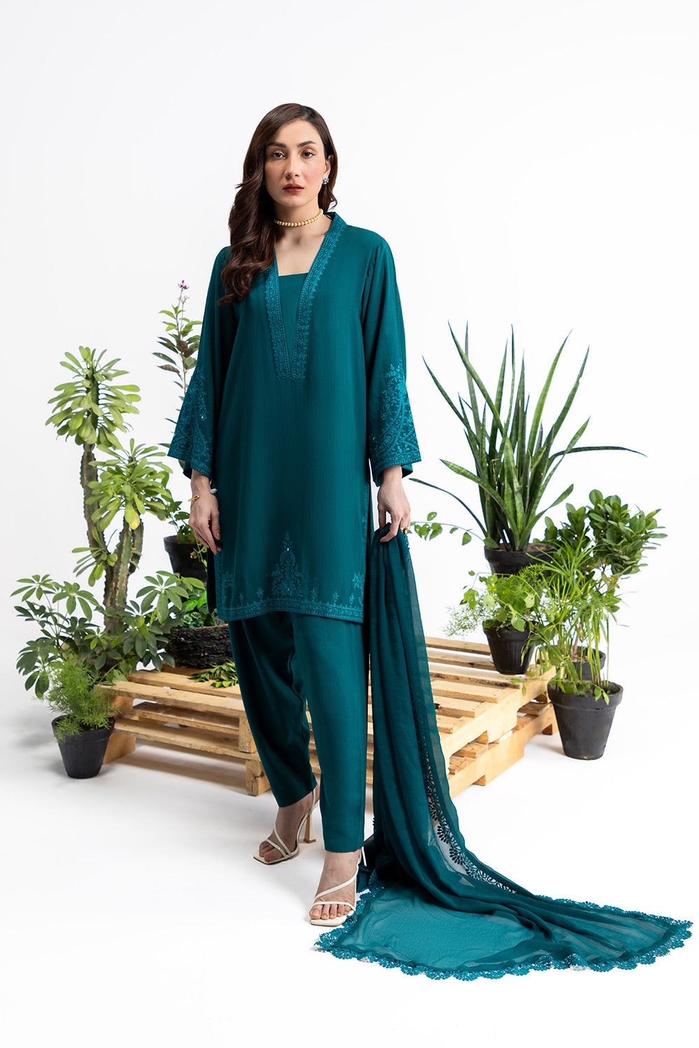 3 Piece Yarn Dyed Embroidered Suit