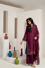 3PC Cross Slub Embroidered Suit IPSTD-44242