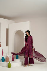 3PC Cross Slub Embroidered Suit IPSTD-44242