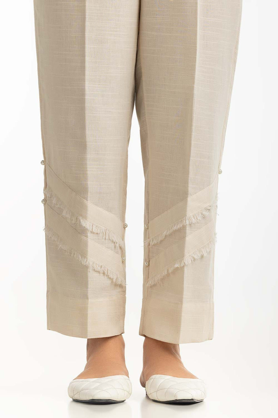 Beige Khaddar Embellished Trouser