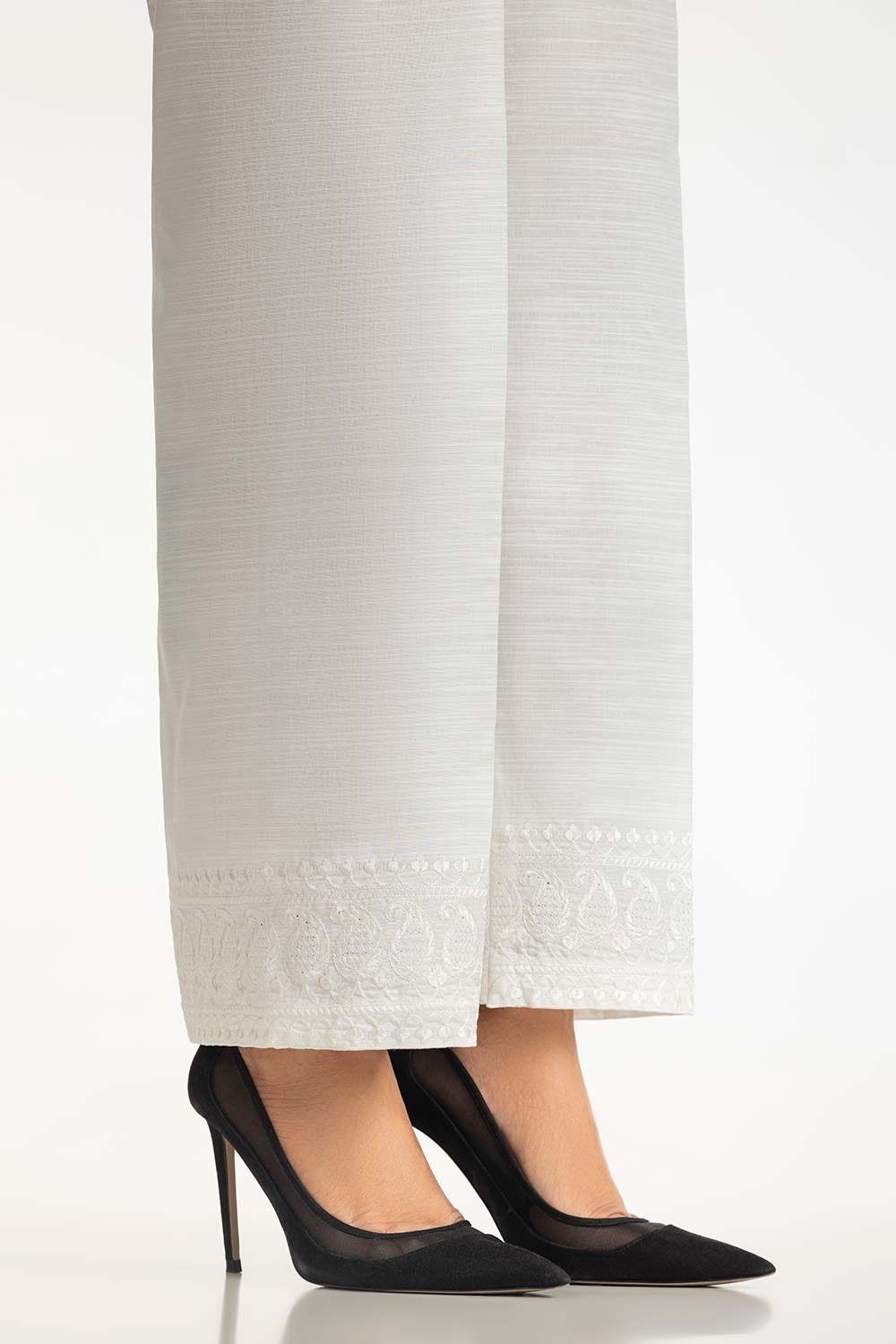 White Khaddar Embroidered Trouser