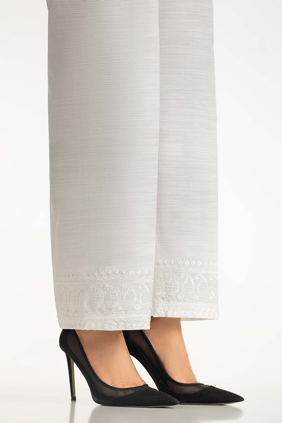 White Khaddar Embroidered Trouser