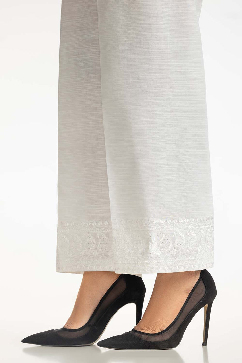 White Khaddar Embroidered Trouser